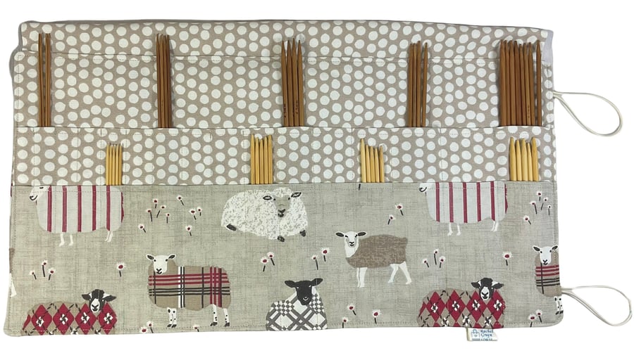 Double pointed case in red sheep canvas, DPN Case, knitting needle case, 