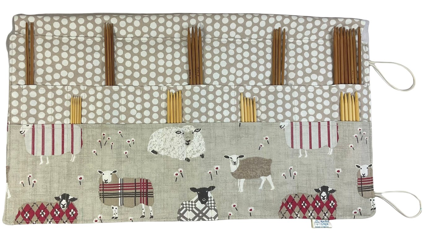 Double pointed case in red sheep canvas, DPN Case, knitting needle case, 