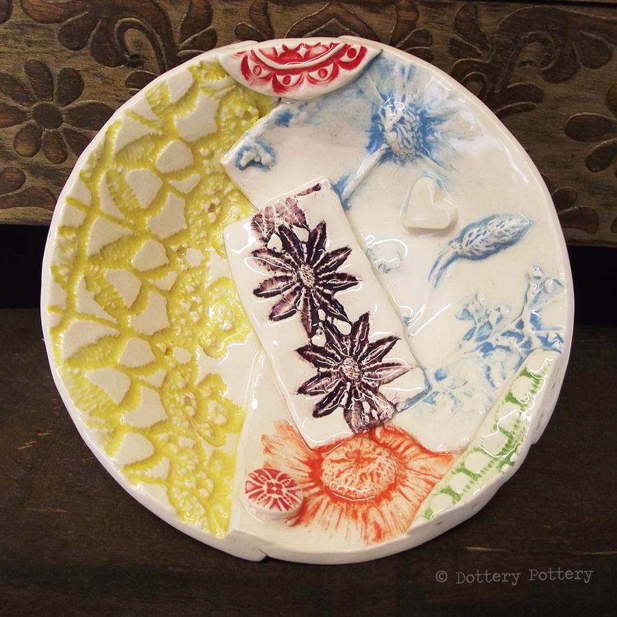 30% discount Ceramic bowl patchwork design bright flowers pottery bowl