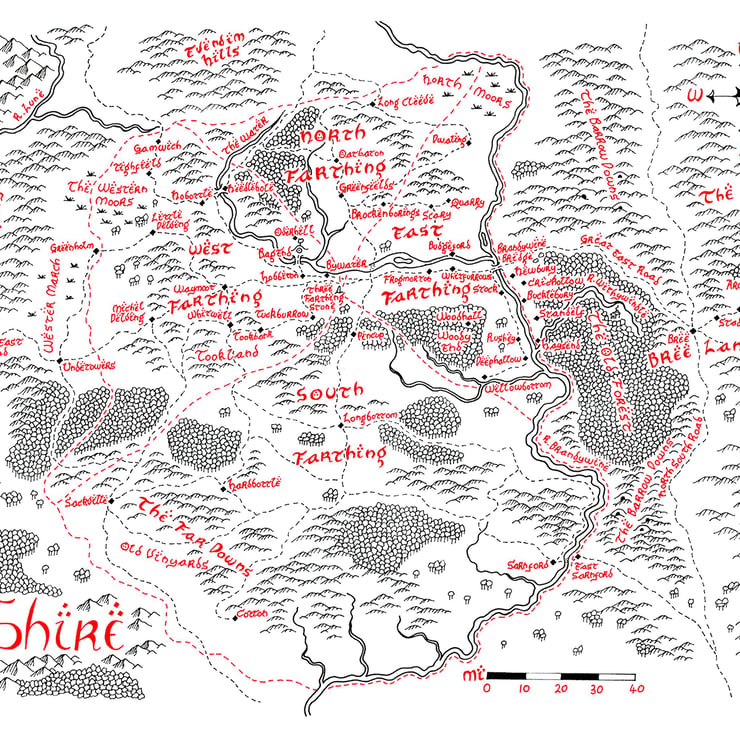 Map of The Shire Hand Drawn Tolkien Style Map A... - Folksy