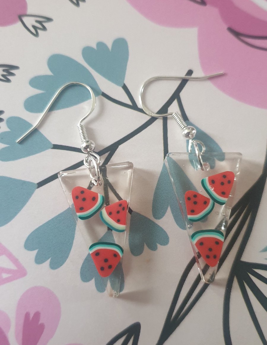 Triangle watermelon resin earrings