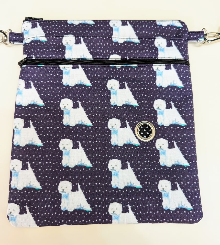Dog walking bag made in West Highland terrier dogfabric 