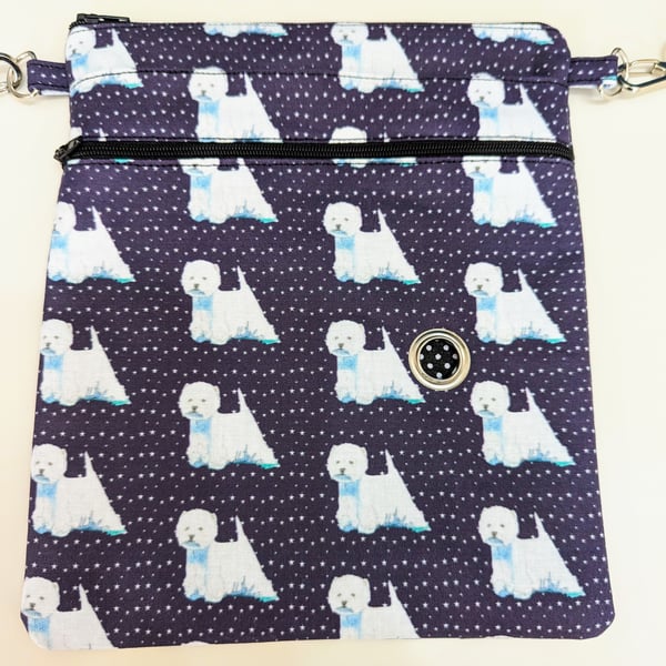 Dog walking bag made in West Highland terrier dogfabric 