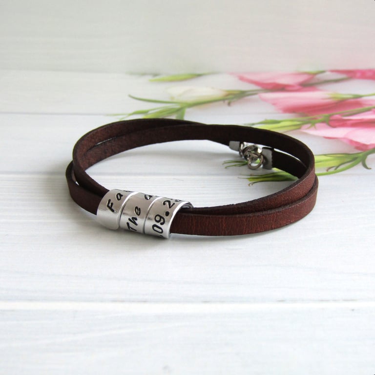 Personalised Hidden Message Leather Wrap Bracelet