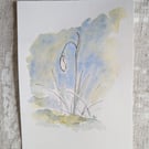 Snowdrop, ink and wash