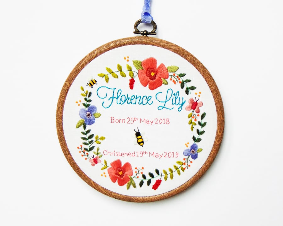 Custom Girl Christening Gift, Hand Embroidered, Gift For Goddaughter 