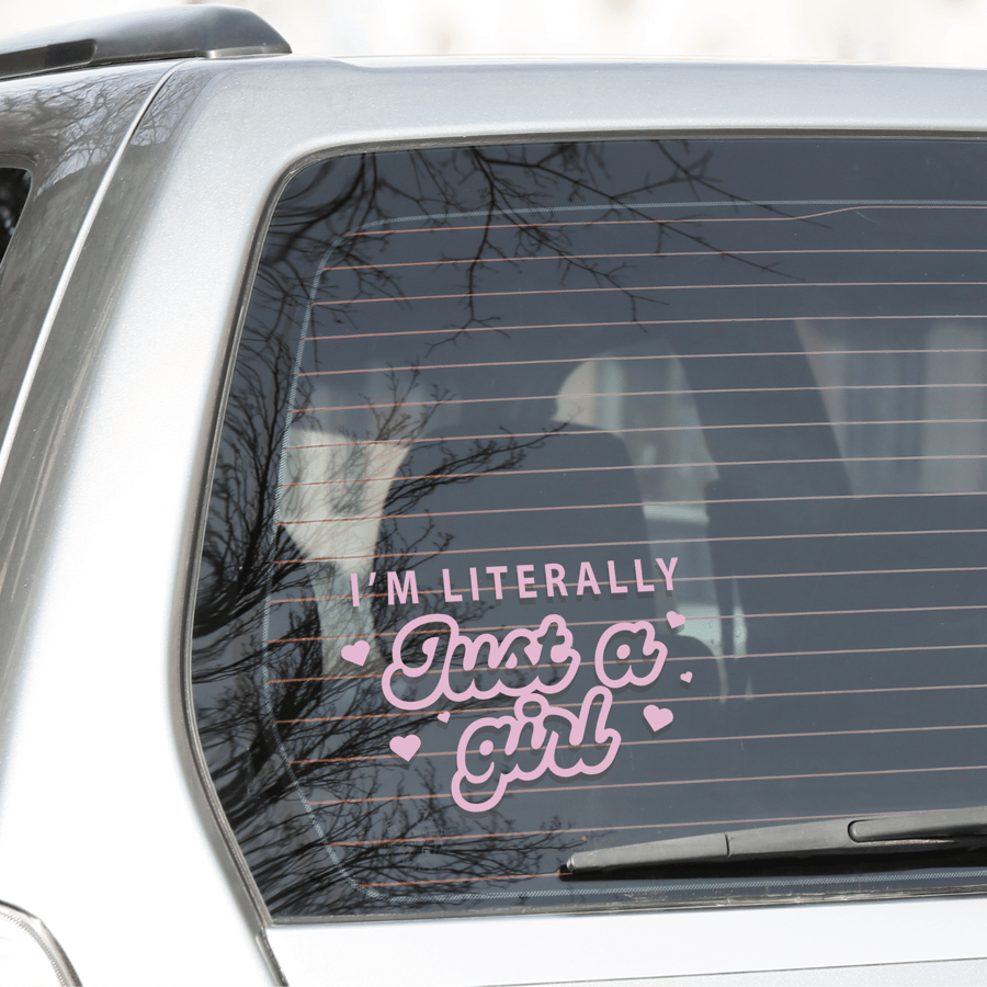 Literally Just A Girl - Hearts: Girly Car Sticker, Car Accessory, Bumper Decal