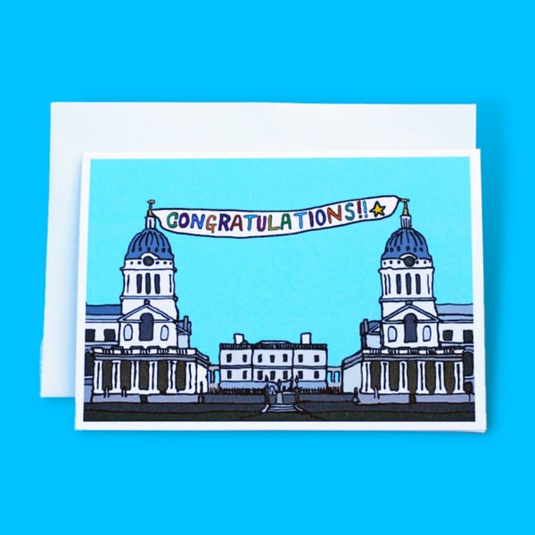 Old Royal Naval College Greenwich Congratulations Illustration A6 Card