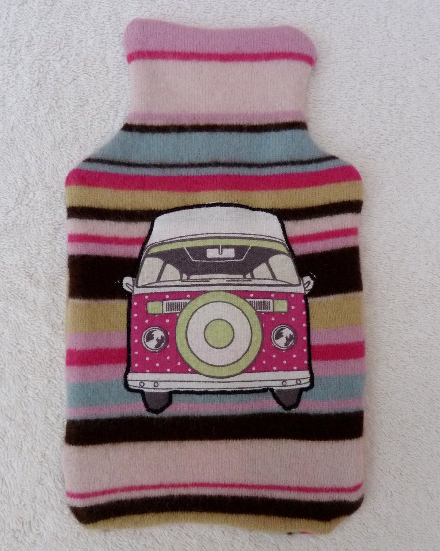 Angora and Cashmere Hot Water Bottle Cover with Machine Applique Type2 VW Camper
