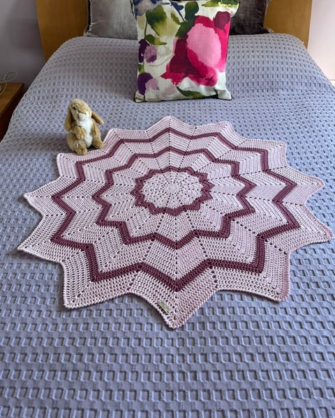 Pink Cotton Star Shape Crocheted Baby Blanket, baby girl Gift, Baby Shower Gift