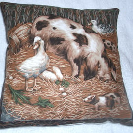 Sow and piglets in farmyard cushion 