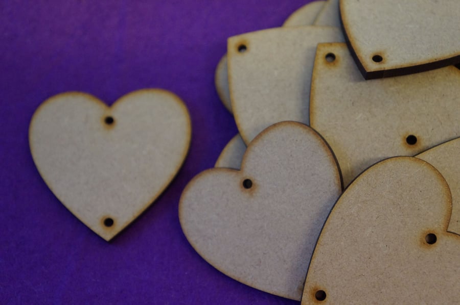 MDF Heart two holes top and bottom 5cm - 15 x Laser cut wooden shape