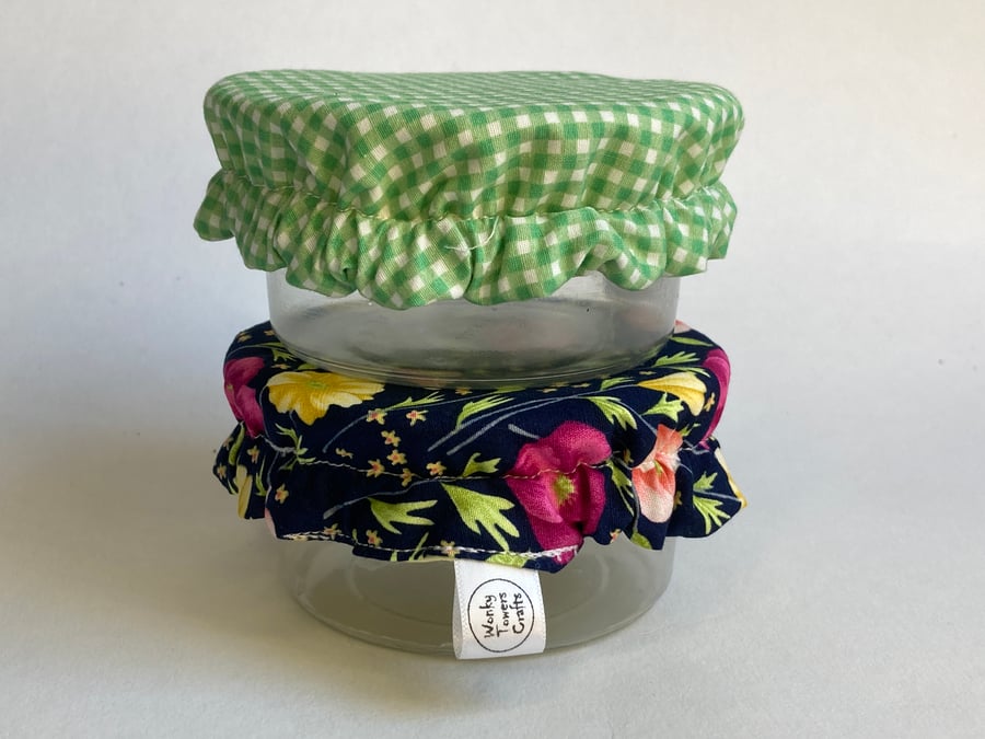 Small bowl covers for dips. Set of two in gingham and flowers