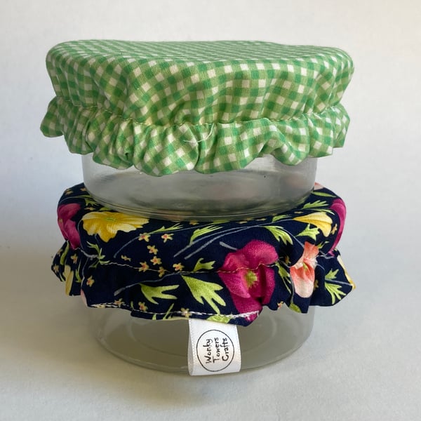 Small bowl covers for dips. Set of two in gingham and flowers