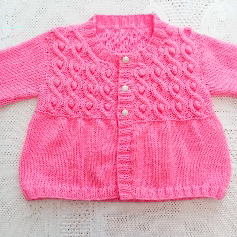 Girl's Hand Knitted Aran Weight Cable and Bobble Cardigan, Gift Ideas for Girls