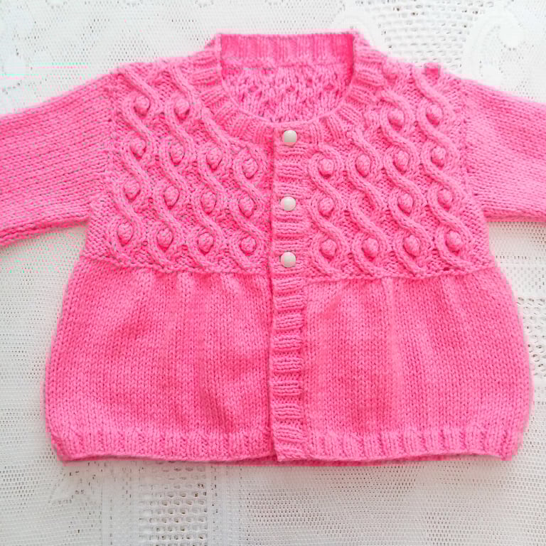 Girl's Hand Knitted Aran Weight Cable and Bobble Cardigan, Gift Ideas for Girls