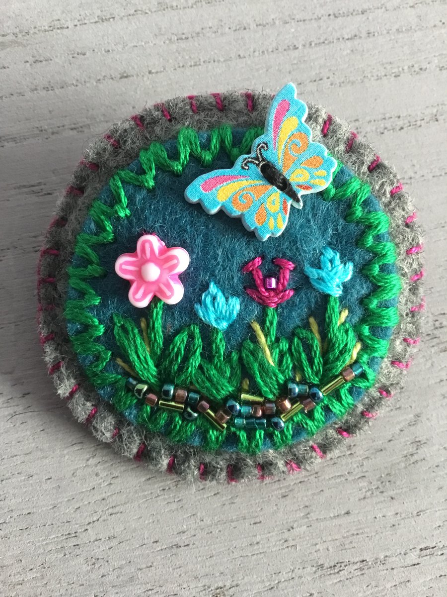 Hand Embroidered Garden Brooch