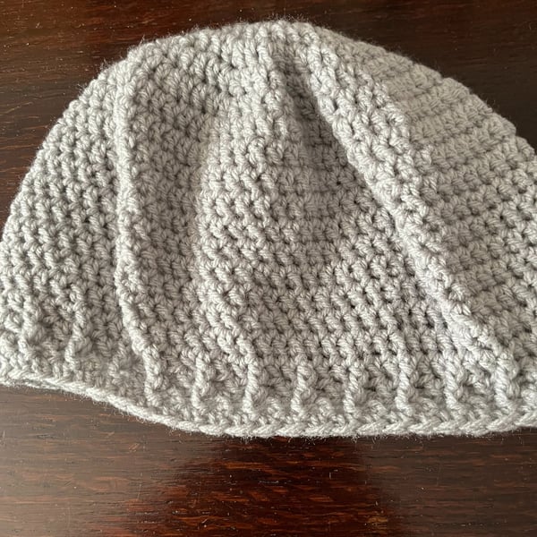 Silver Grey Handmade Crocheted Beanie Hat 