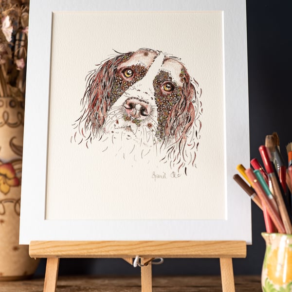 Spaniel Art Print  10 x 12” mounted, signed and ready to frame 