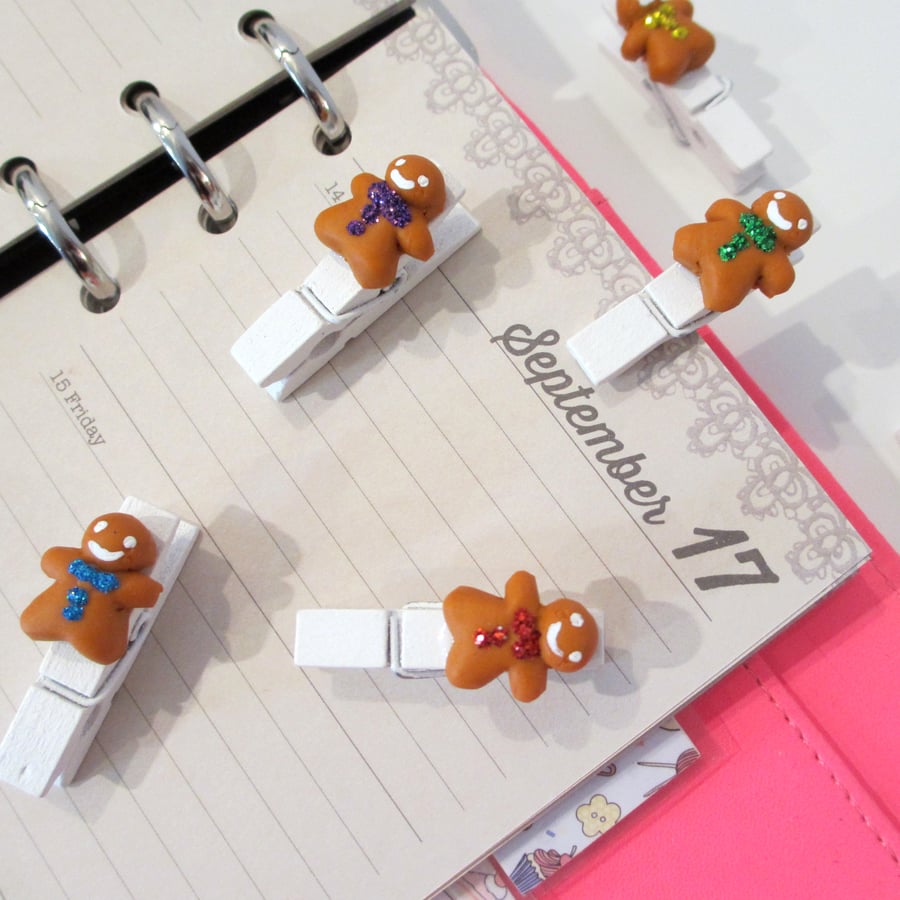 Gingerbread Men Rainbow pegs collection set of 6 - stationery, planner, diary