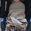 Handmade Sparkle Jersey Baby Shawl – Fawn with Faux Fur Pom Poms (110 cm)   