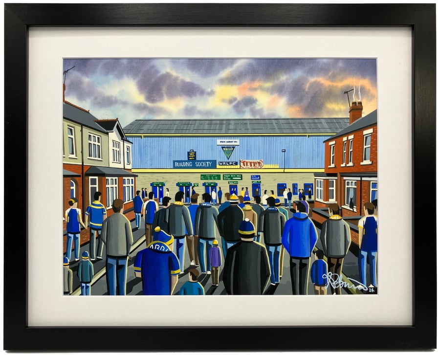 Warrington Wolves Retro Wilderspool Framed Football Art Print 14" x 11" Frame 