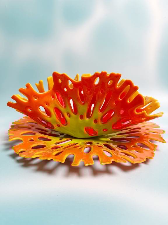 Fused Glass Coral Sculptural Duo-Red-Orange-Yellow-Green