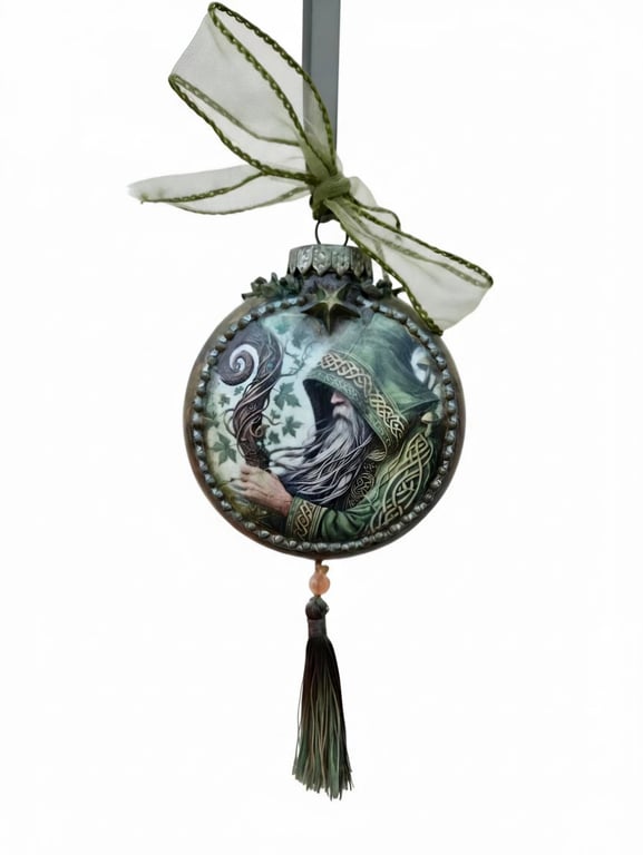 Handcrafted Green Man Bauble, Mythical Woodland Ornament
