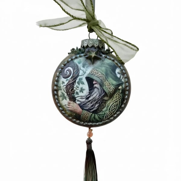 Handcrafted Green Man Bauble, Mythical Woodland Ornament