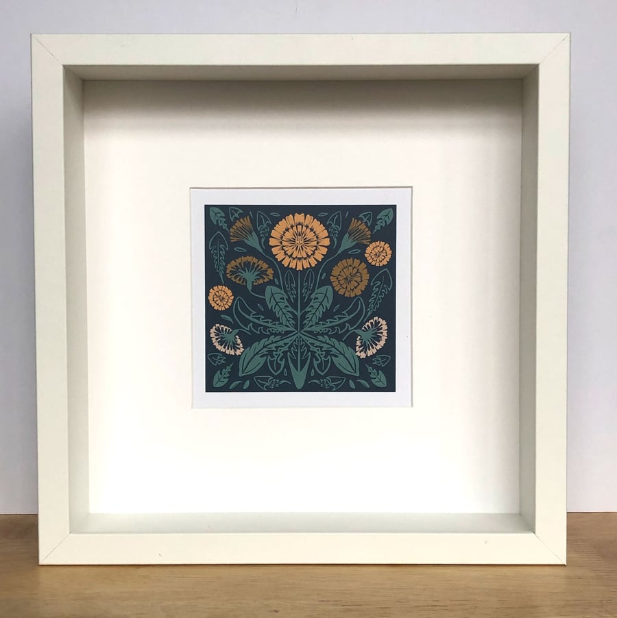 Small Square framed print 'Dandelions' floral wall art