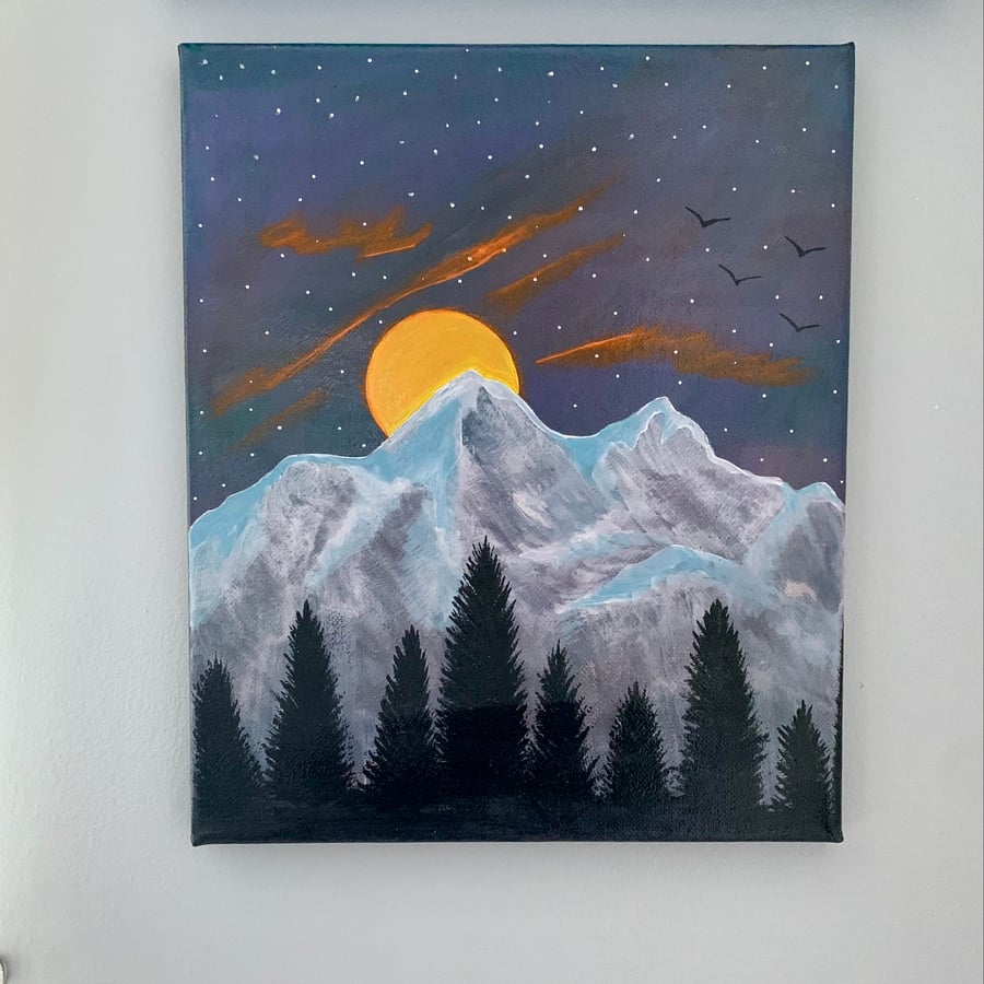 Snowy mountains and night sky 