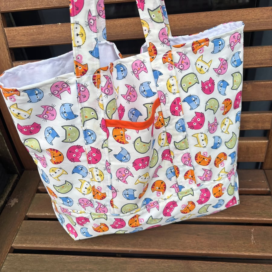 Colourful cats shopping bag. Reusable tote bag. Pet lover bag.