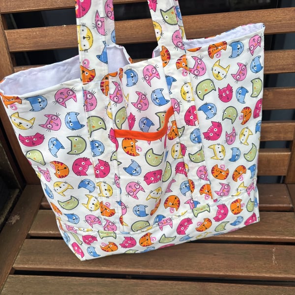 Colourful cats shopping bag. Reusable tote bag. Pet lover bag.