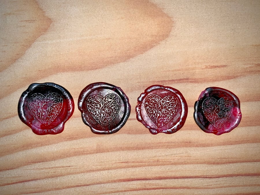 Set of 4 Self Adhesive Wax Seals with Heart Design