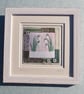 Framed snowdrop applique with vintage fabrics & very old mother of pearl buttons - Image 2