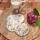 Set of 4 Round Floral Meadow Clay Coasters 