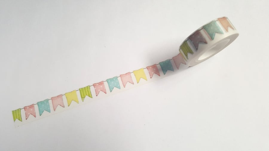 1 x 10m Roll Adhesive Craft Washi Tape - 15mm - Coloured Banner 