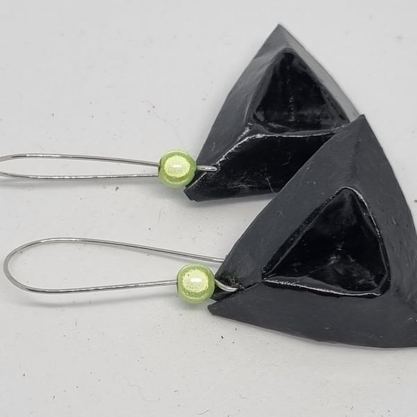 Geometric black triangle paper earrings 