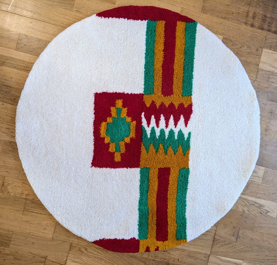 Handmade White Kente Rug - Afrocentric Tufted Textile