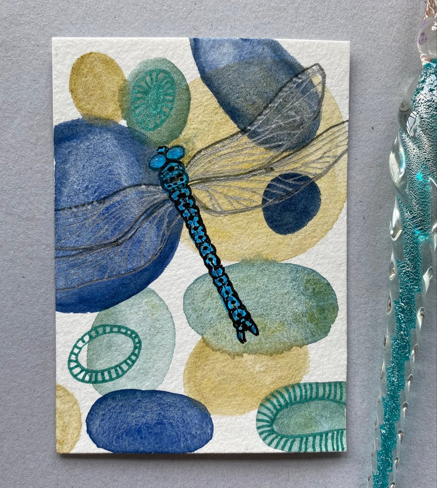 ACEO blue dragonfly