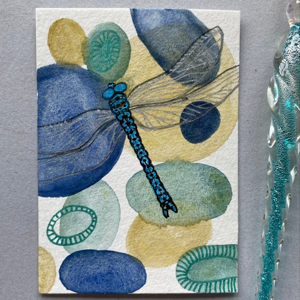 ACEO blue dragonfly