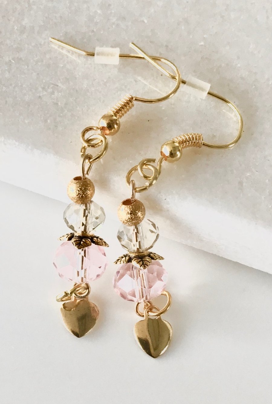  Pastel pink and crystal clear faceted glass  bead earrings