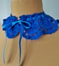 Blue Crochet Lace Collar, Handmade Detachable Floral Accessory with Satin Ribbon - Image 3