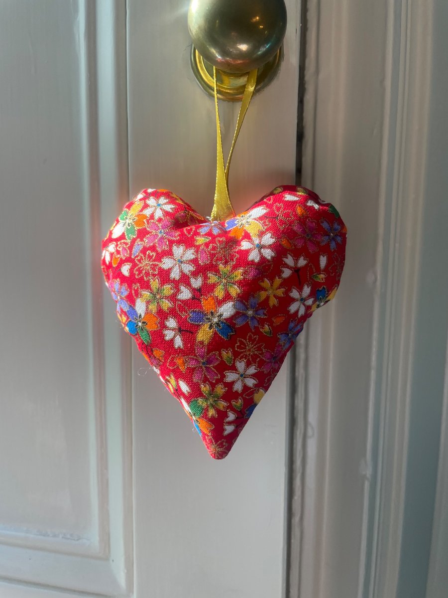 Red flower fabric hanging heart decoration
