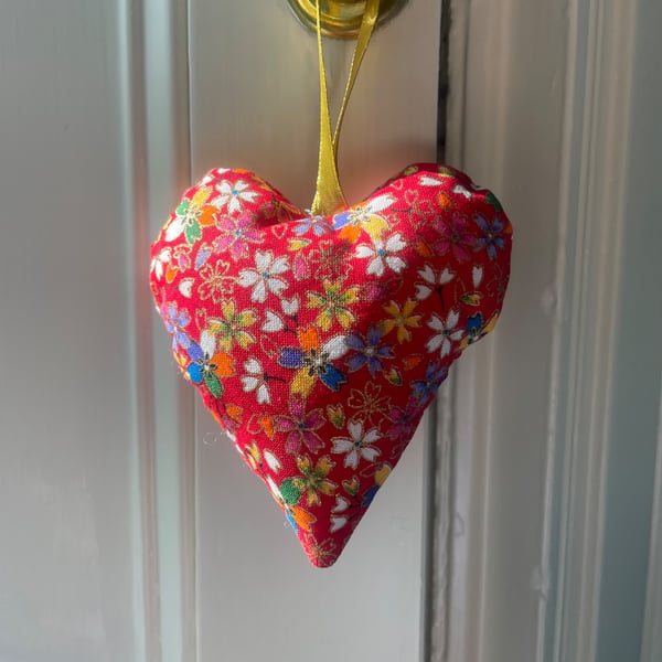 Red flower fabric hanging heart decoration