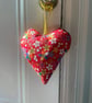Red flower fabric hanging heart decoration