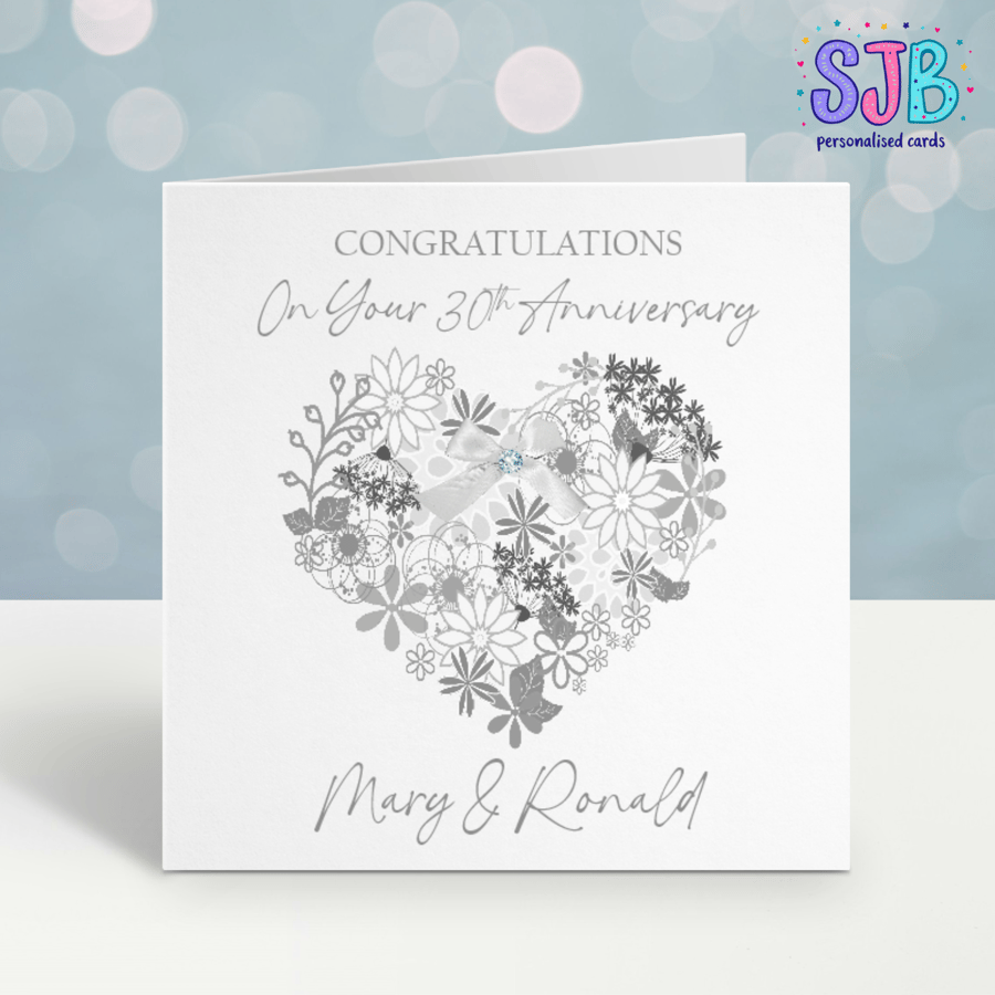 Handmade Personalised 30th Pearl Wedding Anniversary Card