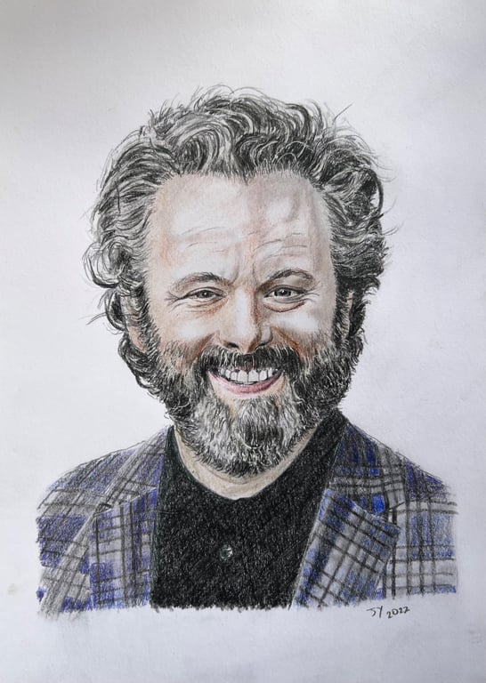 Original artwork portrait of Welsh actor Michael Sheen