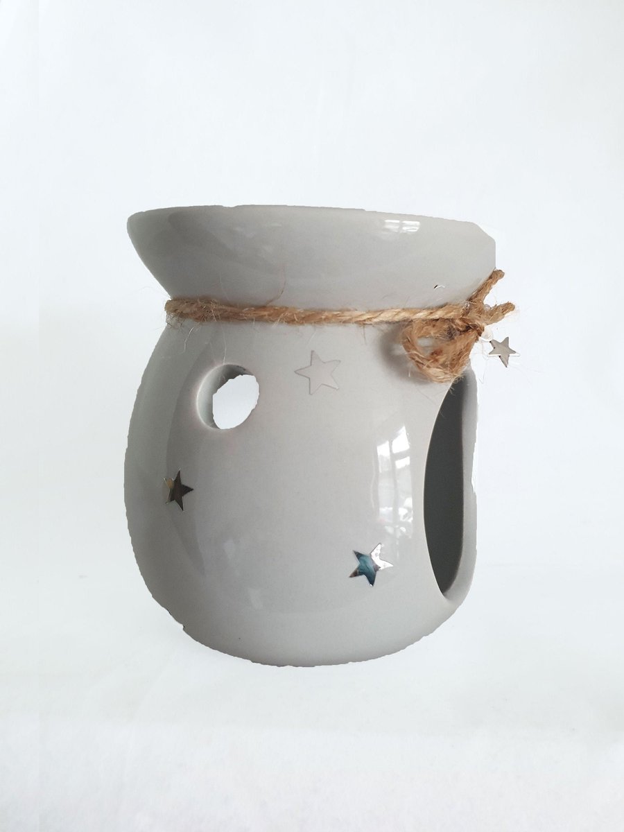 Star Oil Burner, Silver Mirrored Stars Grey Wax Burner, Wax Warmer, Oil Melter