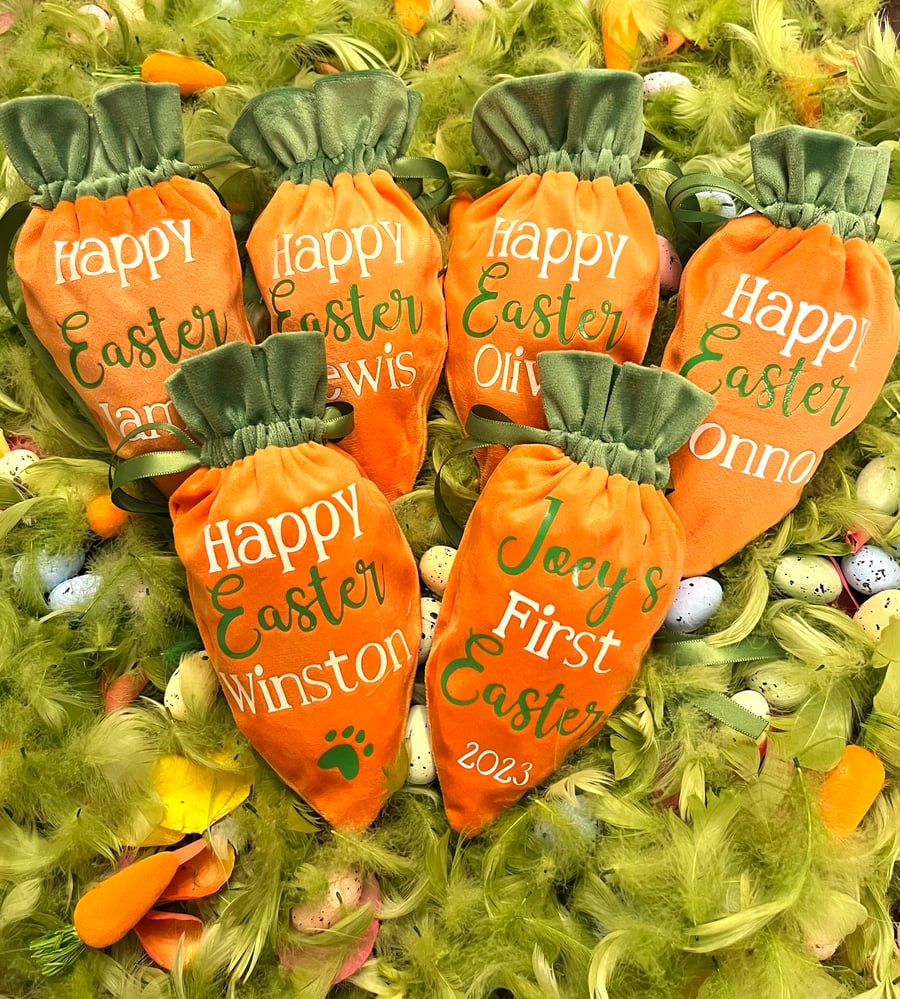 Personalised Easter Treat Bag, Carrot Bag, Easter Egg Hunt, Easter Gift, Treat B